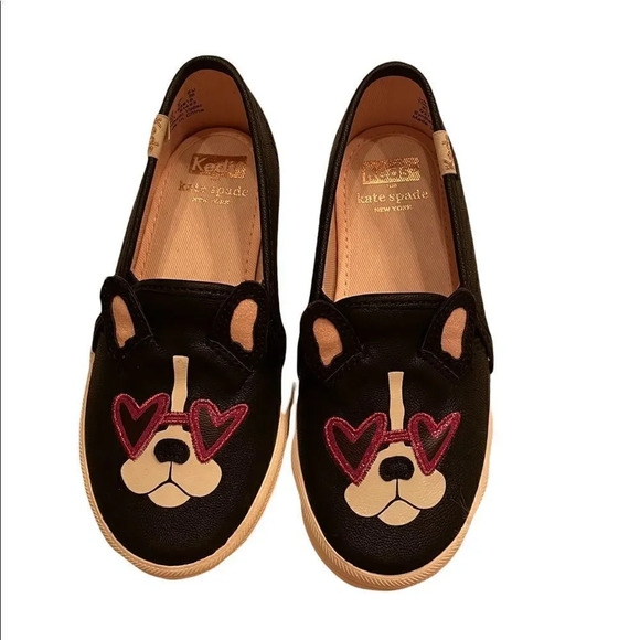 Kate Spade Keds double decker black french bulldog sneakers size 10 NWOT